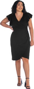 24seven Comfort Apparel V-Neck Ruffle Sleeve Knee Length Dress