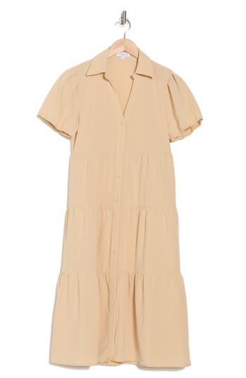 Area Stars Bellina Cotton Tiered Shirtdress In Beige