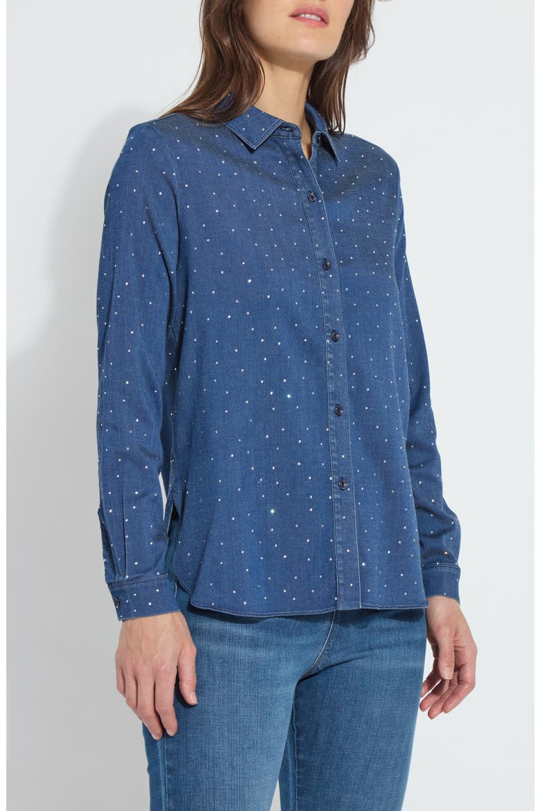 Crystal Chambray Shirt, Alternate, color, DARK MID WASH
