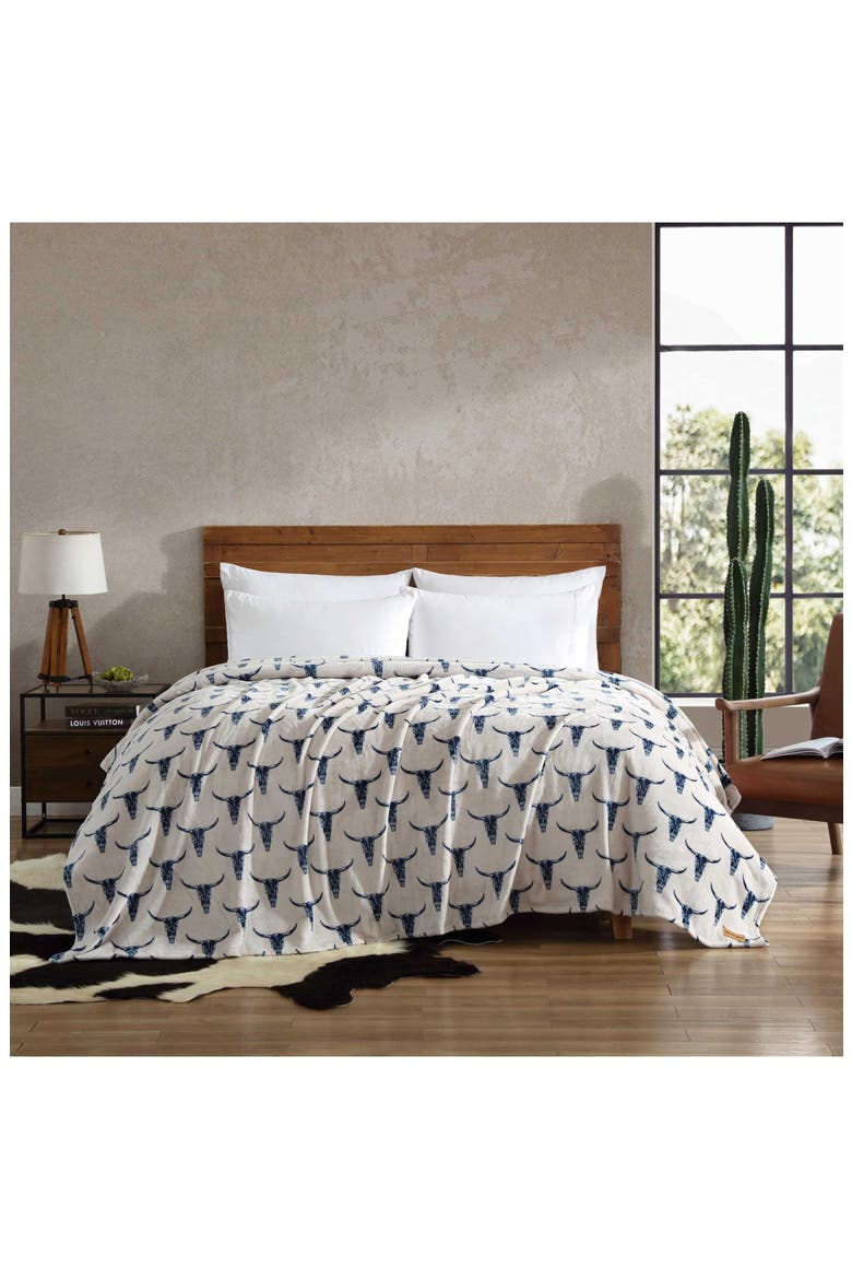 Steer Head Throw Blanket, Alternate, color, DARK BLUE