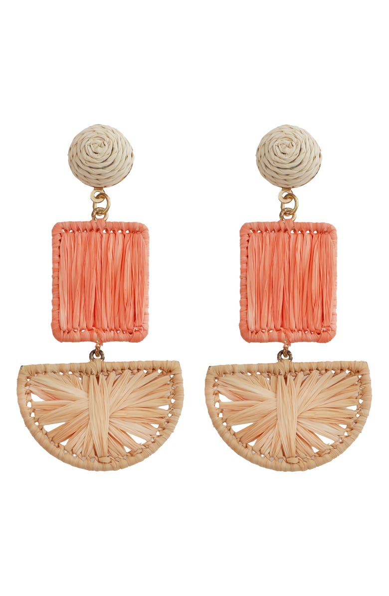 Panacea Woven Architectural Statement Earrings, Main, color, Peach
