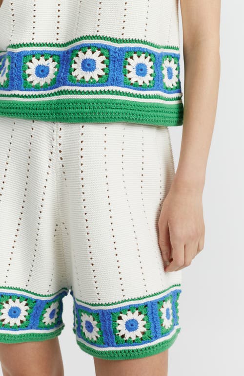 Chinti & Parker Cream Cotton Hand Crochet Shorts In Cream-blue