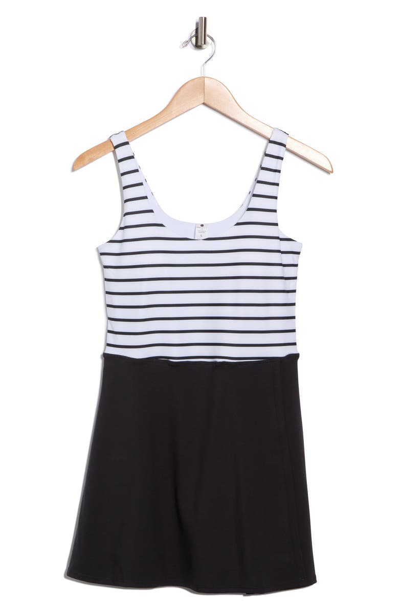 YOGALICIOUS Lux Stripe Double Tee Tennis Dress, Alternate, color, White/ Black