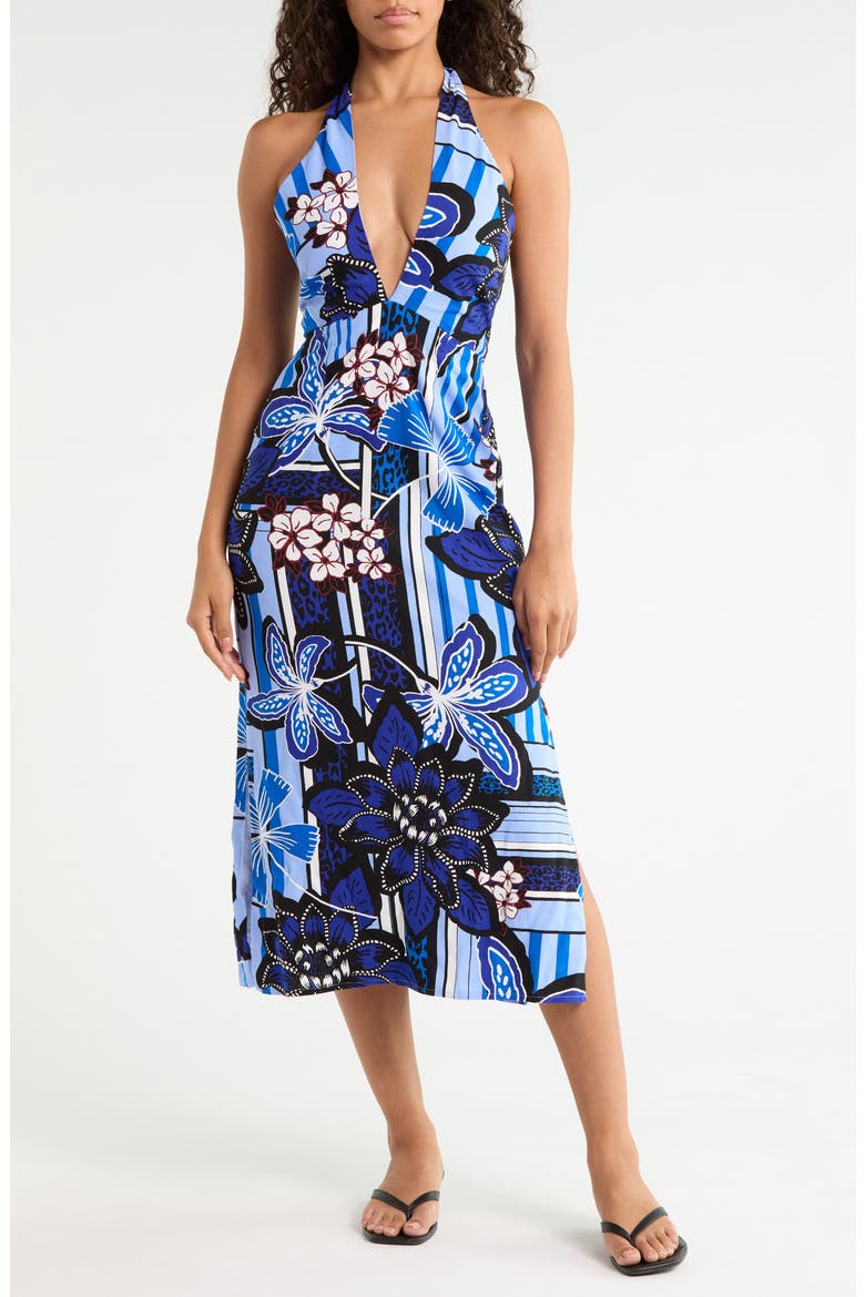 Jabi Floral Reilly Halter Midi Dress, Main, color, BROWN-BLUES
