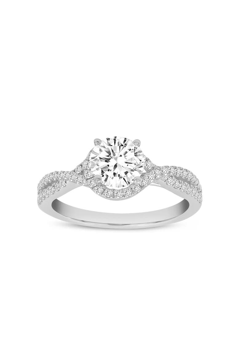 Everly 14K White Gold Round Cut Lab Grown Diamond Halo Twist Engagement Ring - 1.2 Ct, Main, color, 14K White Gold
