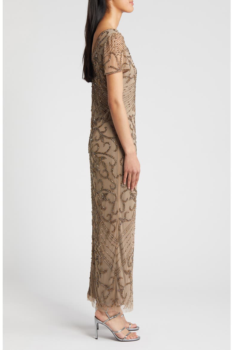 Beaded Mesh Column Gown, Alternate, color, OYSTER