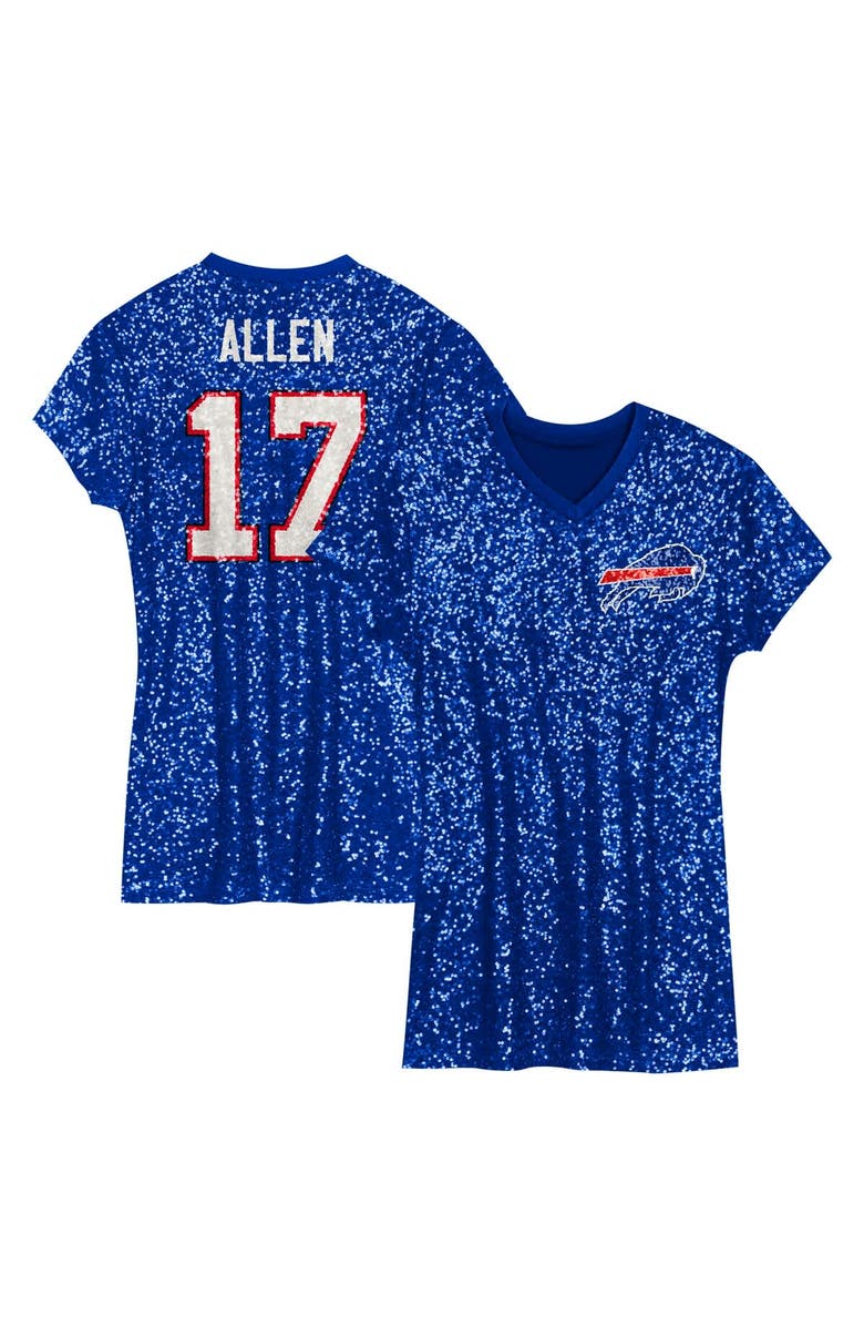 Outerstuff Girls Youth Josh Allen Royal Buffalo Bills Sequin Player Name & Number V-Neck Dress, Main, color, Royal