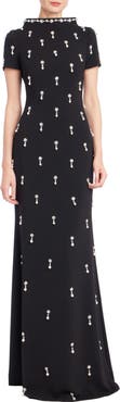 Badgley Mischka Collection Embellished Mock Neck Stretch Crepe Gown