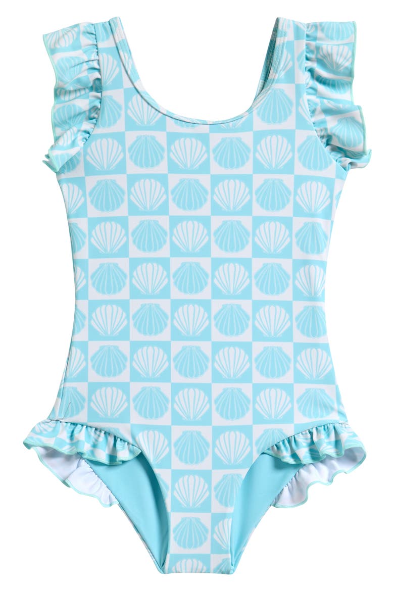 Kids' Ilfracombre Ruffle One-Piece Swimsuit, Main, color, BLUE/ CREAM