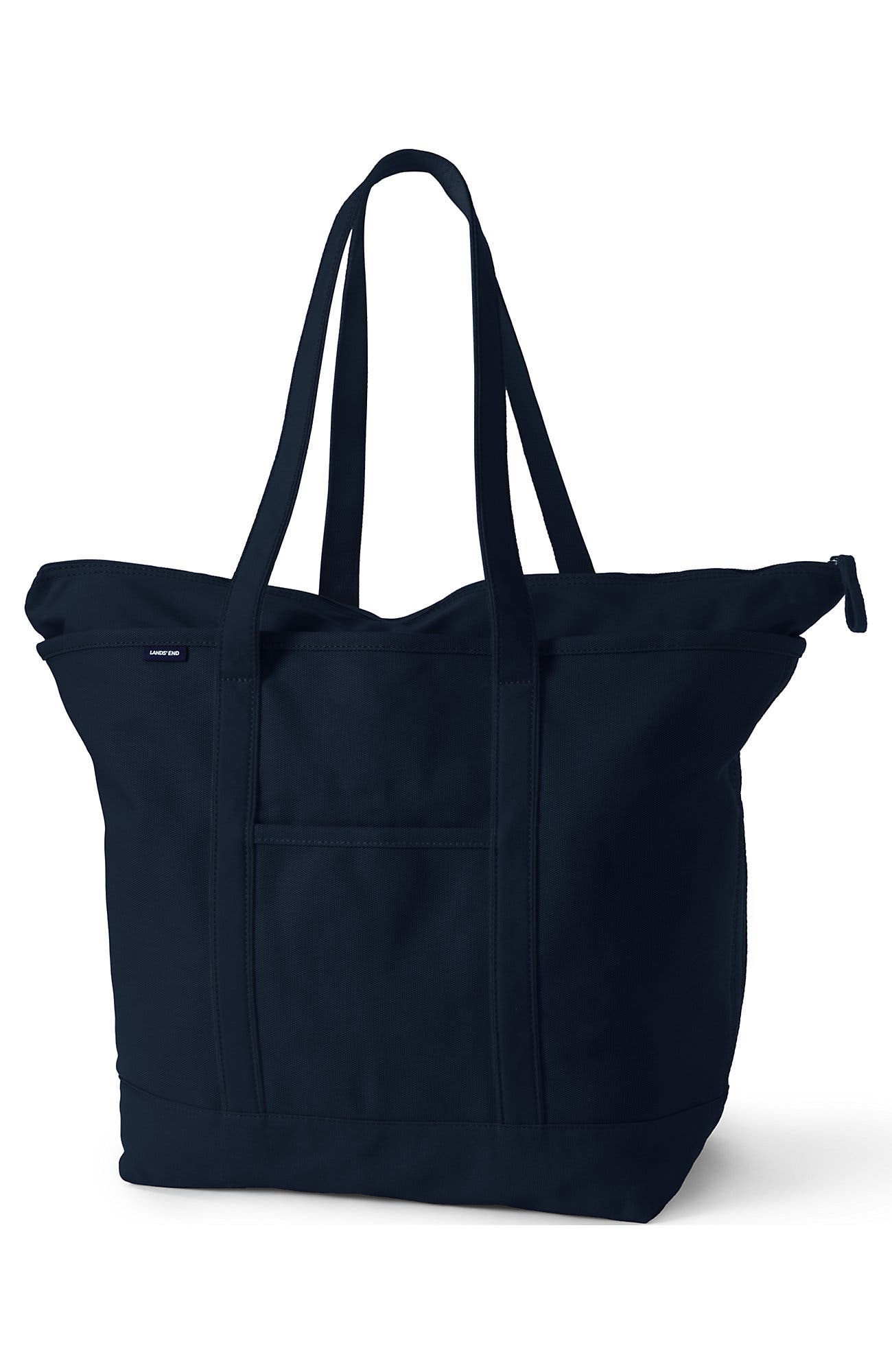 Zip Top Long Handle Canvas Tote Bag, Alternate, color, Radiant Navy