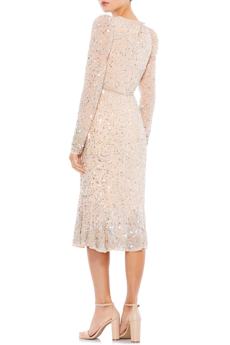 Long Sleeve Sequin Sheath Dress, Alternate, color, NUDE SILVER