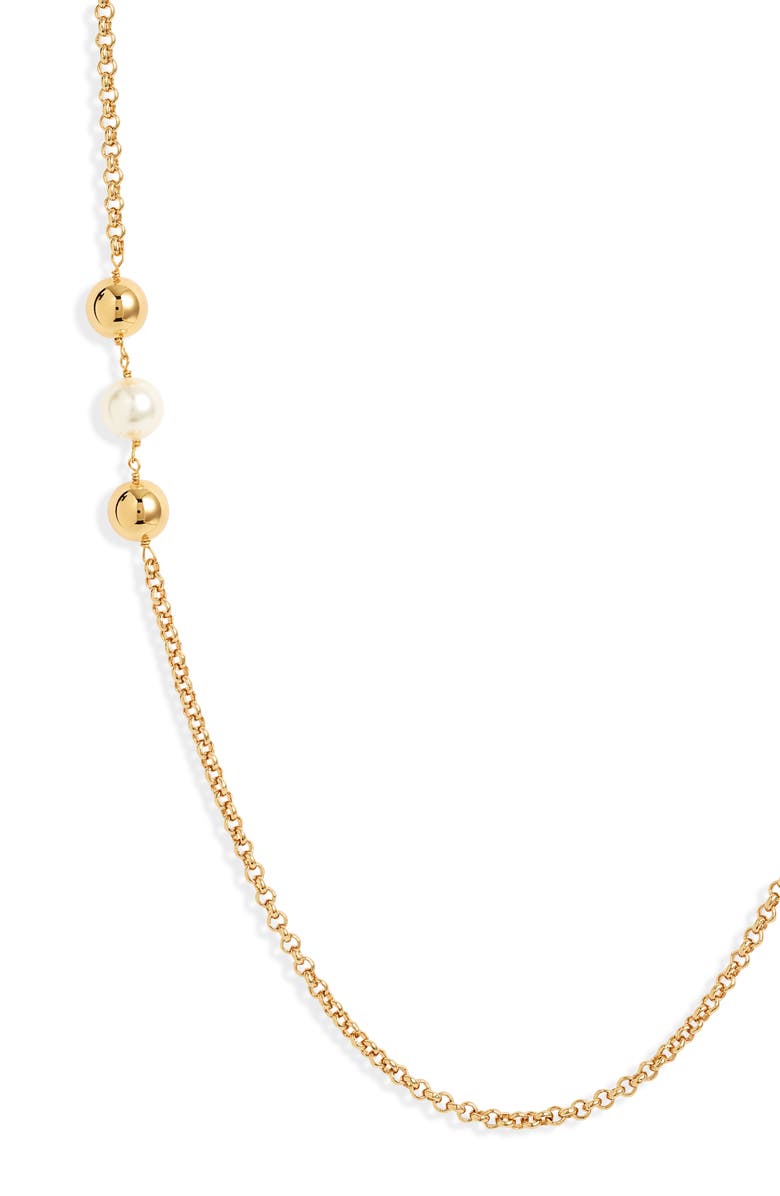 Tory Burch Imitation Pearl Station Necklace, Alternate, color, 