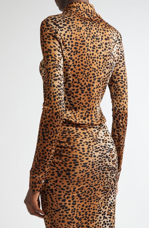 Versace Leopard Print Fitted Jersey Button-up Shirt In Natural Black