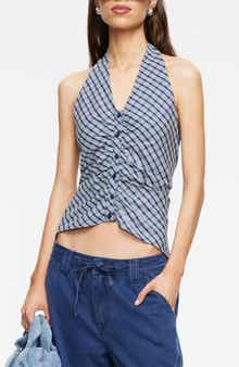 Power Hour Rhinestone Detail Plaid Halter Top