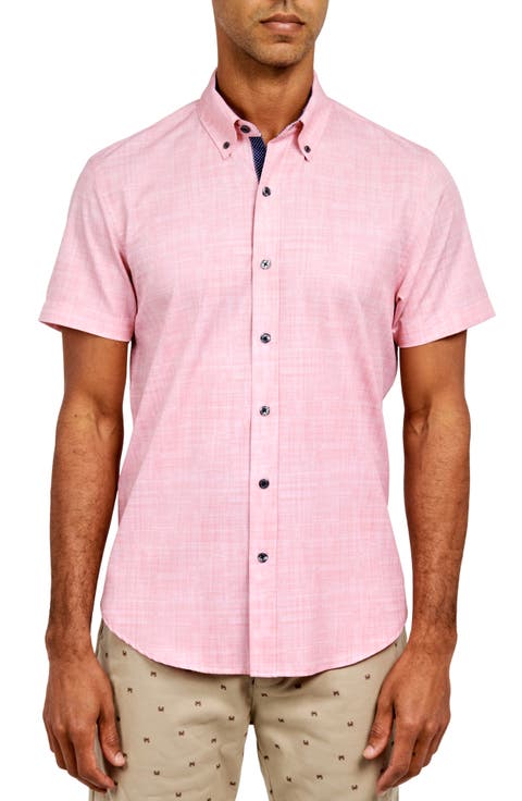 Slim Fit Four-Way Stretch Performance Chambray Short Sleeve Button-Down Shirt