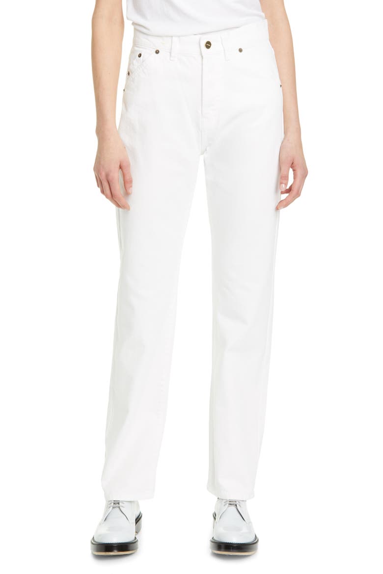 High Waist Straight Leg Jeans, Main, color, WHITE