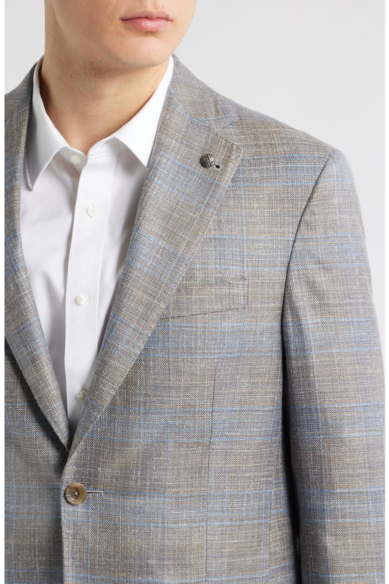 Midland Contemporary Fit Plaid Slub Wool & Silk Blend Sport Coat, Alternate, color, LIGHT BROWN/ GREY PLAID