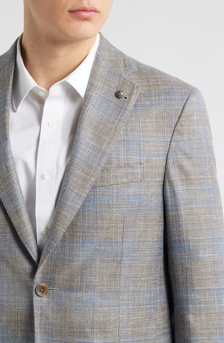 Jack Victor Midland Contemporary Fit Plaid Slub Wool & Silk Blend Sport Coat, Alternate, color, Light Brown/ Grey Plaid