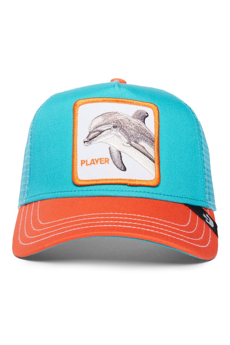 The Player Dolphin Trucker Hat, Alternate, color, TURQUOISE