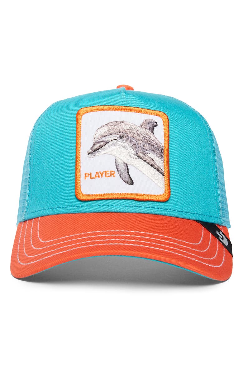 Goorin Bros. The Player Dolphin Trucker Hat, Alternate, color, Turquoise