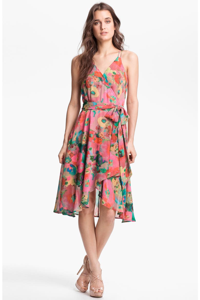 BB Dakota 'Indra' Sleeveless Print Chiffon Wrap Dress, Main, color, PINK