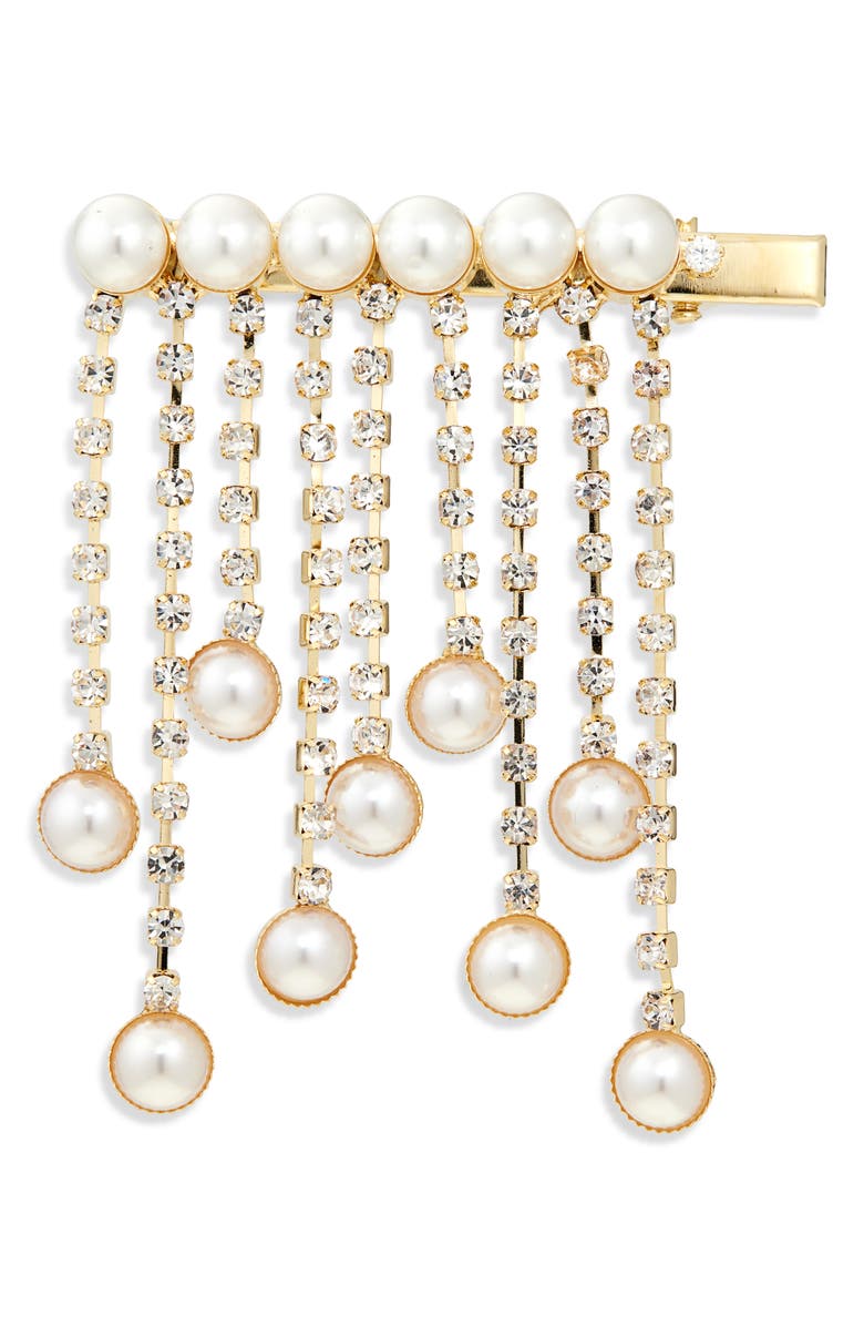 Tasha Faux Pearl & Crystal Bobby Pin, Main, color, Gold/ Ivory