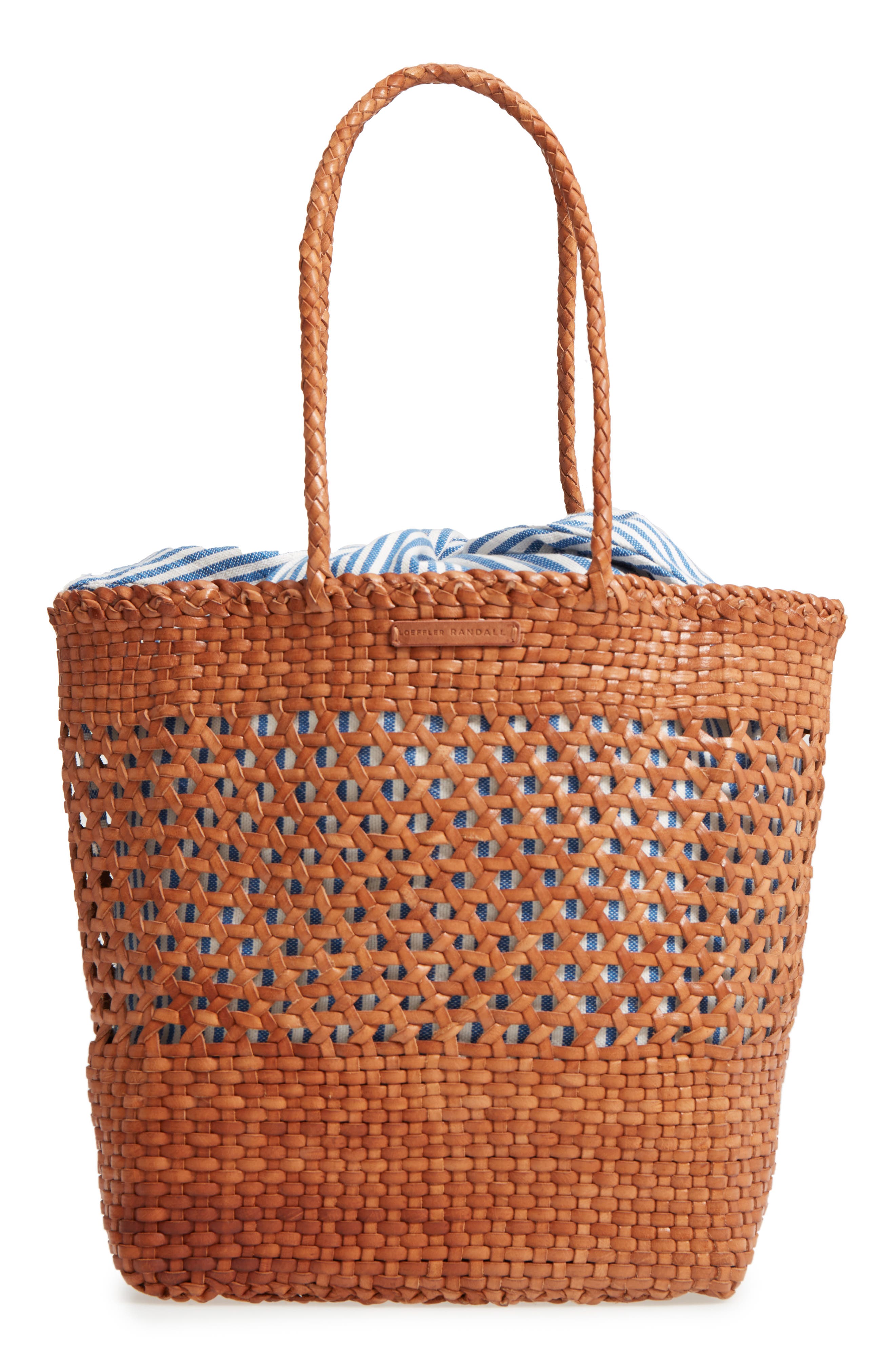 Maya Woven Leather Tote, Main, color, TAN/ BLUE/ CREAM