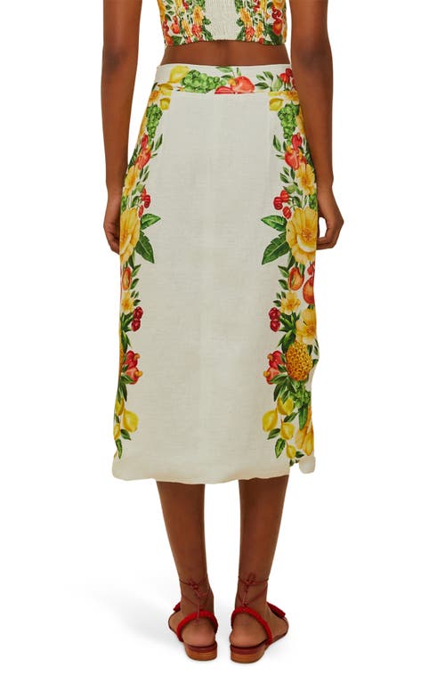 Farm Rio Womens Picnic Flowers Off-white Picnic Flowers High-waist Linen Midi Skirt In Multi