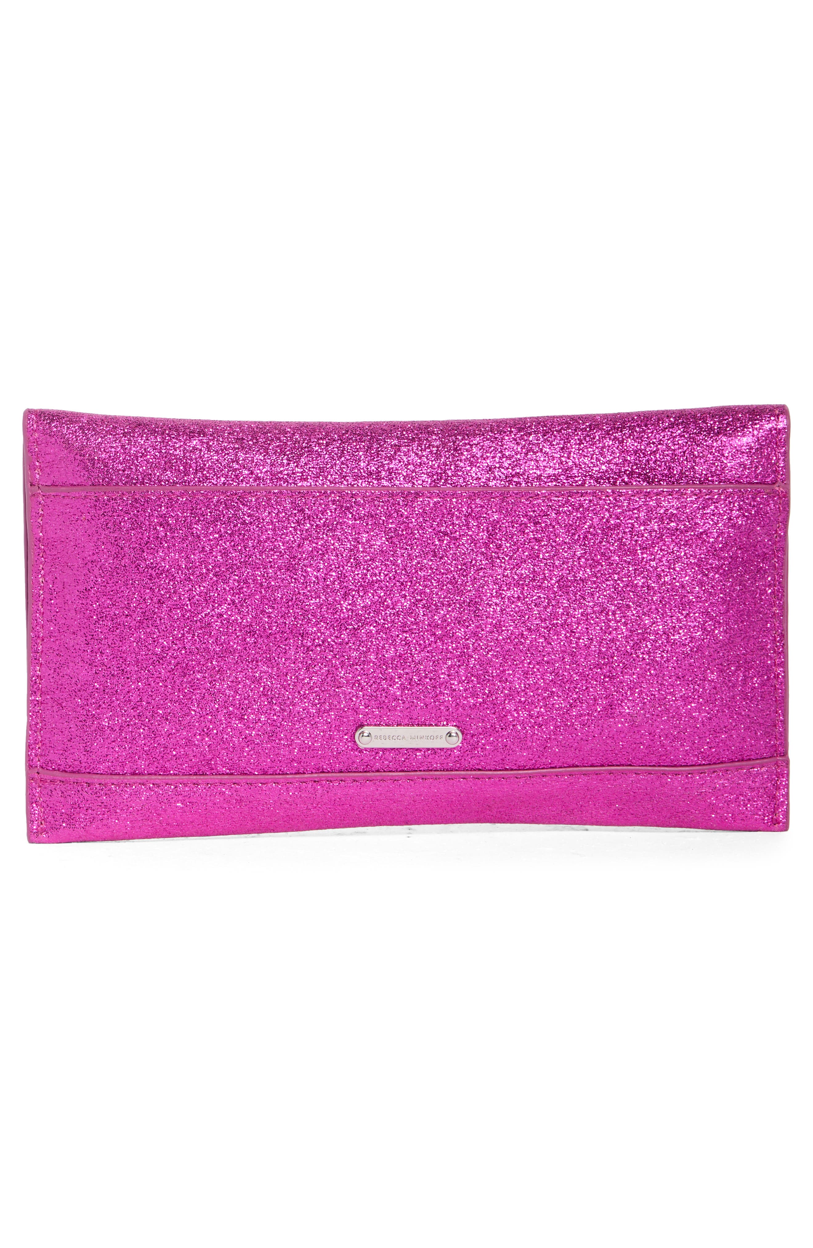 Glitter Wallet Clutch, Main, color, HOT PINK