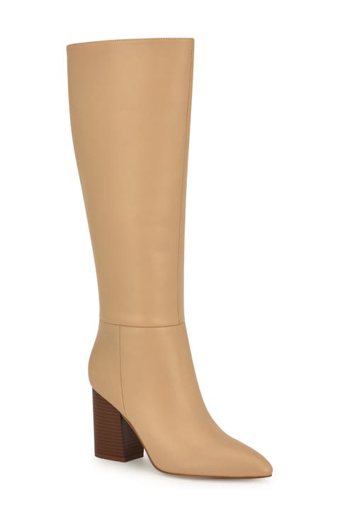 Cream colored knee high boots best sale