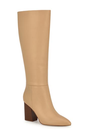 Nine West Peachey Pointed Toe Knee High Boot In Gold