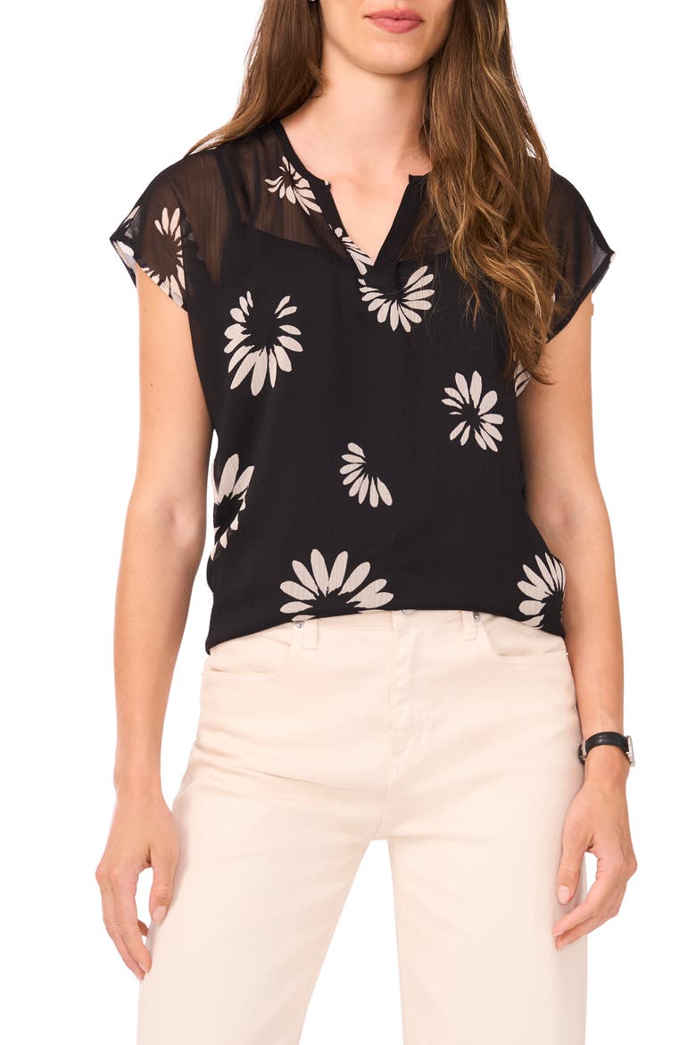 Daisy Petals Popover Top, Main, color, RICH BLACK