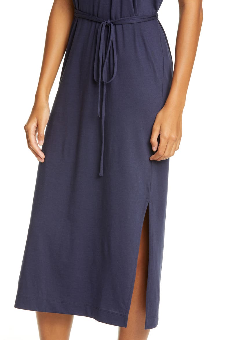 Tie Waist T-Shirt Midi Dress, Alternate, color, MARINE
