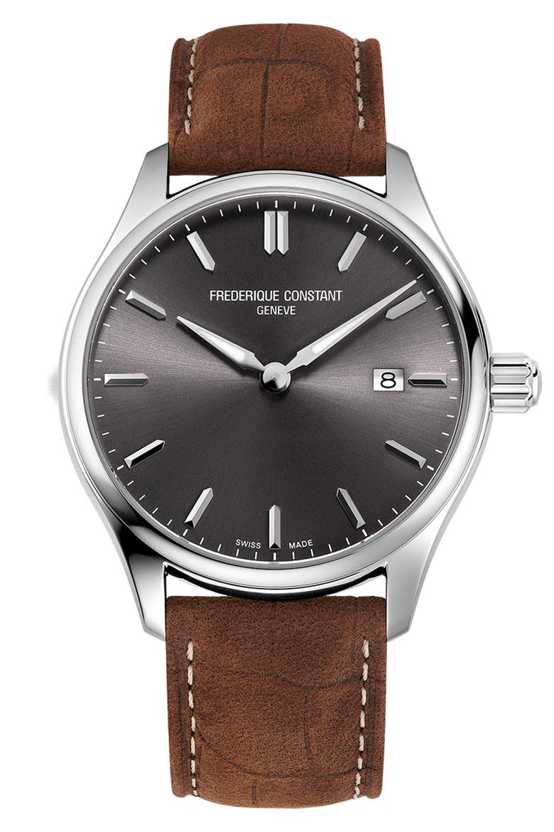 Classics Quartz Leather Strap Watch, 40mm, Main, color, SILVER-TONE