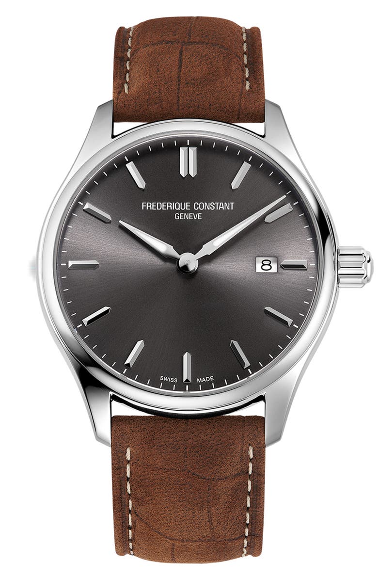 FREDERIQUE CONSTANT Classics Quartz Leather Strap Watch, 40mm, Main, color,