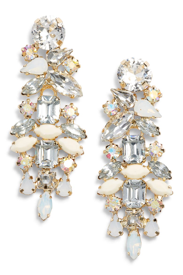 Mini Dynasty Crystal Drop Earrings, Main, color, GOLD/ CRYSTAL