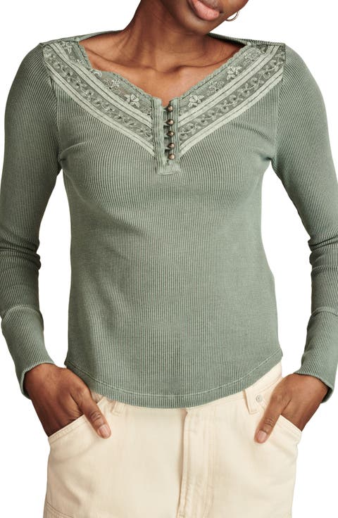 Embroidered Mesh Henley