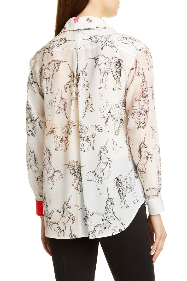 Lucinda Unicorn Sketch Mulberry Silk Shirt, Alternate, color, BLACK IP PATTERN