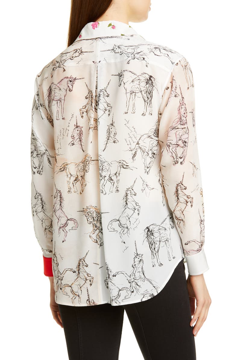 Burberry Lucinda Unicorn Sketch Mulberry Silk Shirt, Alternate, color,