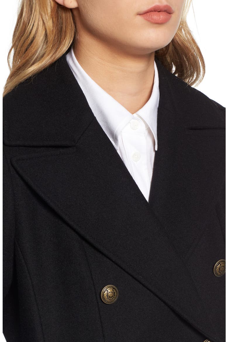 Long Wool Blend Military Coat, Alternate, color, BLACK