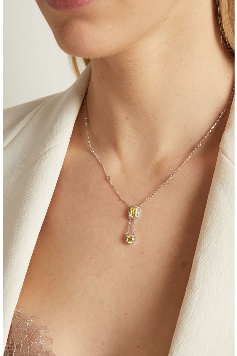 Lab Grown Canary Edwardian Lariat Necklace, Alternate, color, White Gold Vermeil