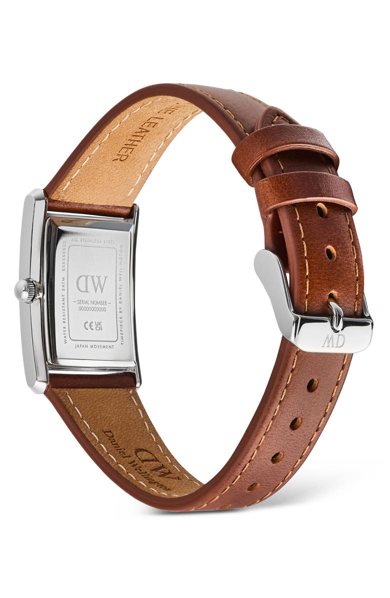 Daniel Wellington Bound Tank Leather Strap Watch, 24mm x 35mm, Alternate, color, Silver-Tone
