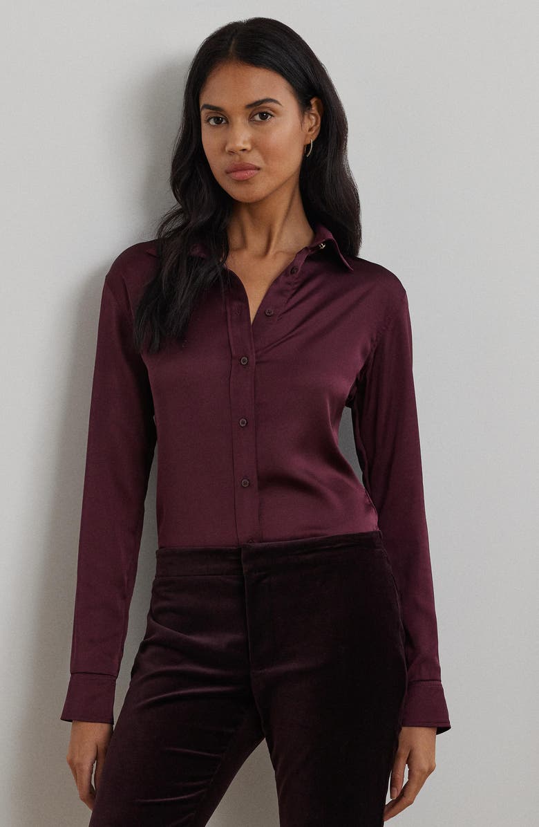 Lauren Ralph Lauren Classic Fit Satin Charmeuse Shirt, Alternate, color, Pinot Noir