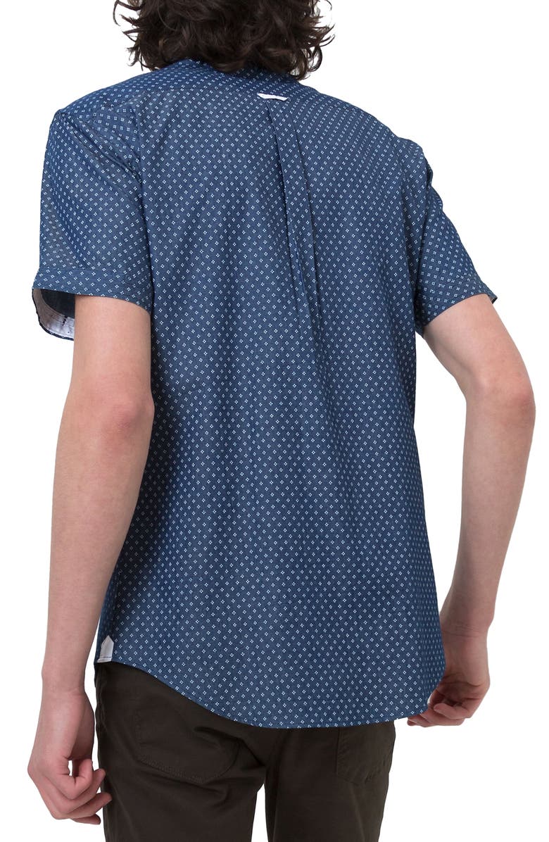 7 Diamonds Livewire Trim Fit Print Short Sleeve Woven Shirt, Alternate, color, Navy