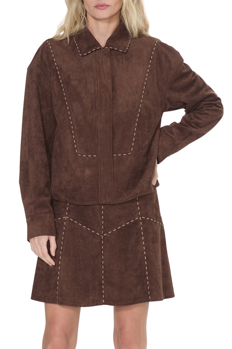 Avyanna Faux Suede Jacket, Alternate, color, FUDGE BROWN