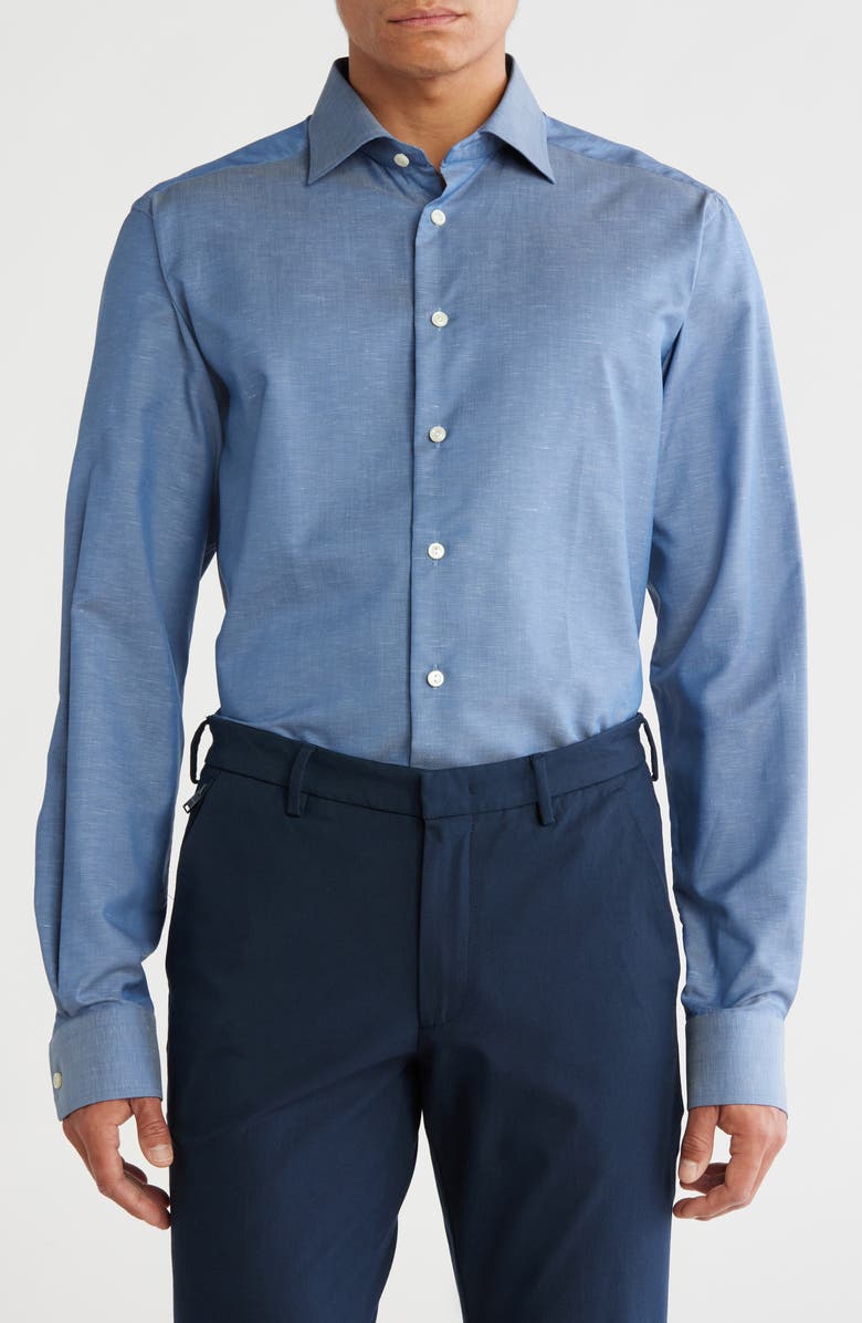 Eton Contemporary Fit Cotton & Linen Blend Dress Shirt, Main, color,
