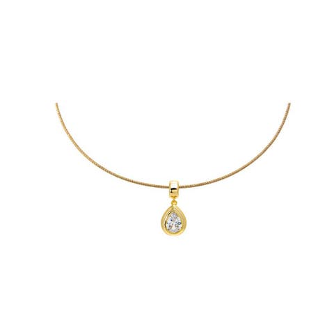 Colored CZ Pear Bezel Pendant Omega Chain Necklace