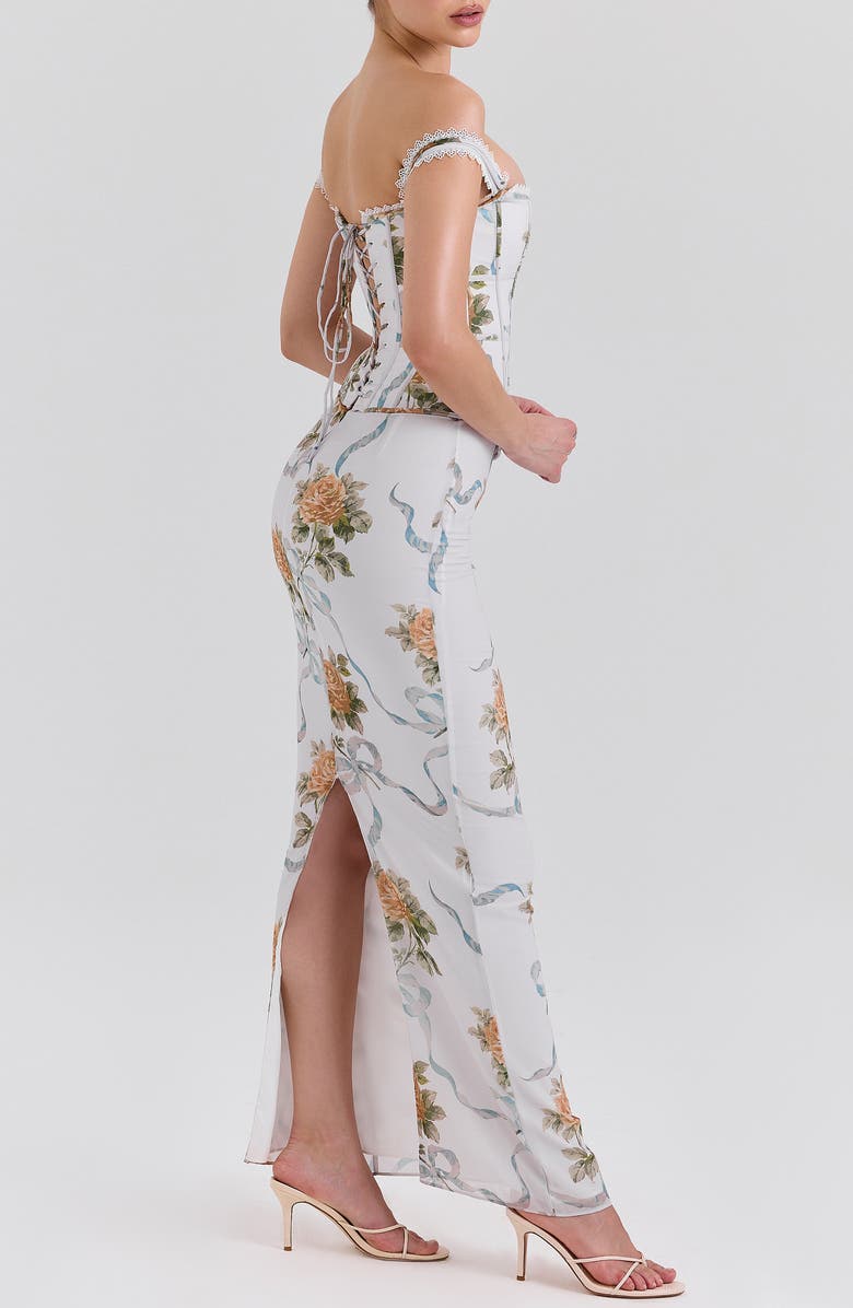 HOUSE OF CB Clemmie Georgette Column Gown, Alternate, color, Yellow Rose Off White