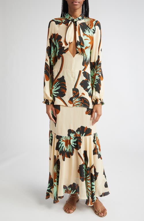 Johanna Ortiz Drum Beats Silk Georgette Top In Neutral
