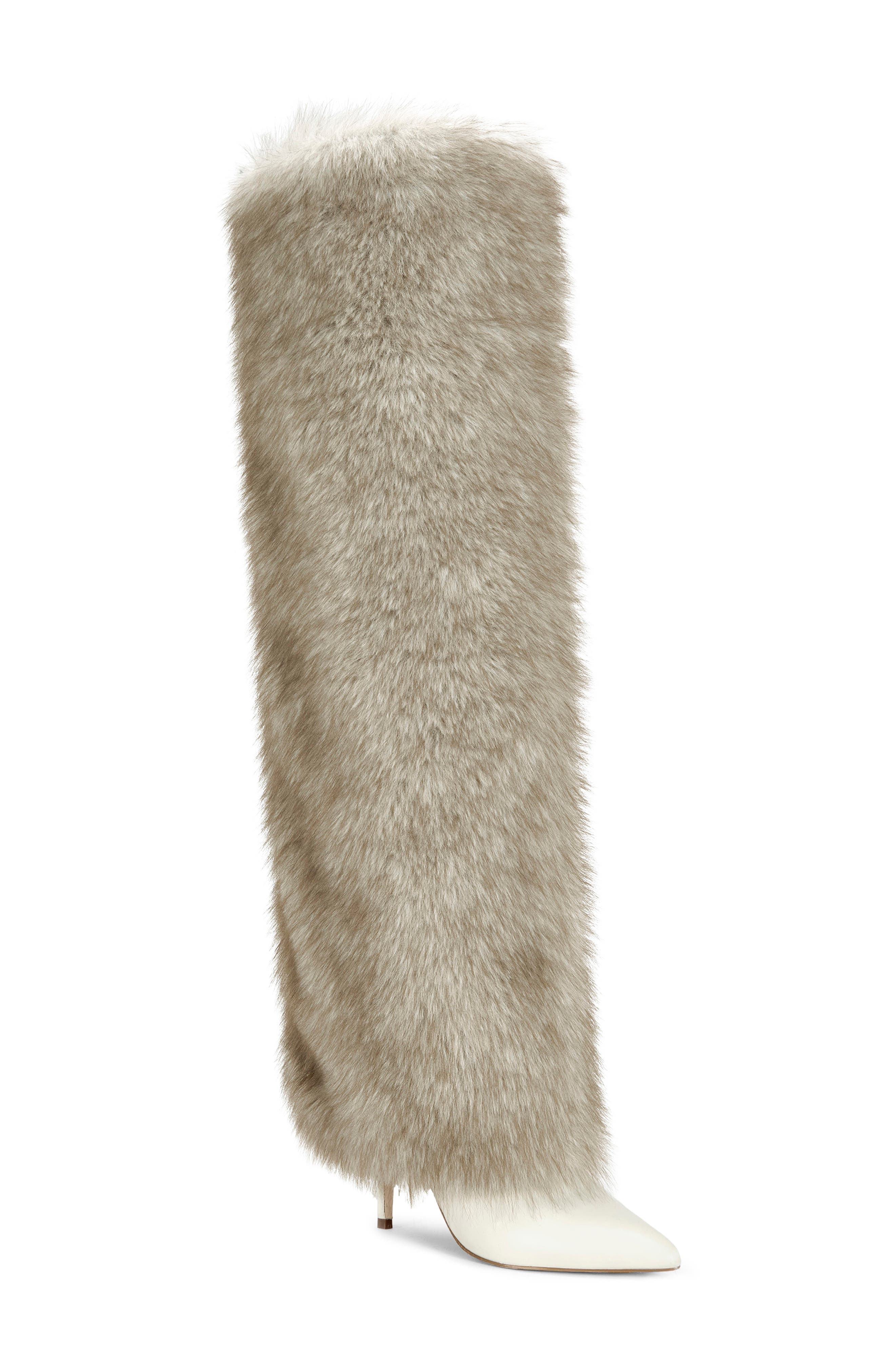 AZALEA WANG Langann Faux Fur Stiletto Boot, Main, color, Bone